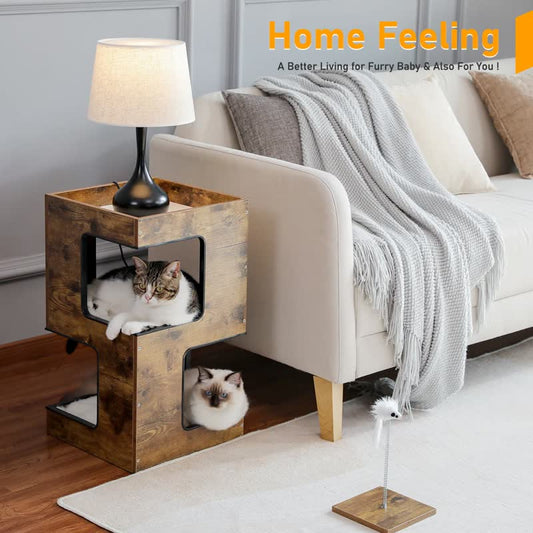 Wood cat condo side table