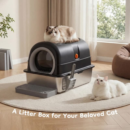 Enclosed stainless litter box