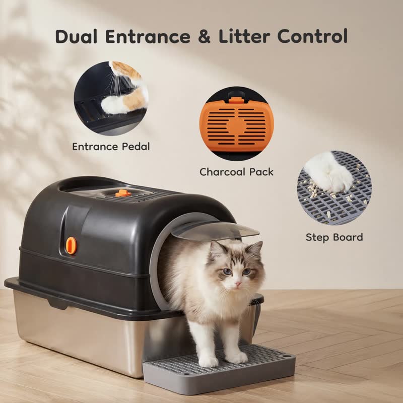 Enclosed stainless litter box