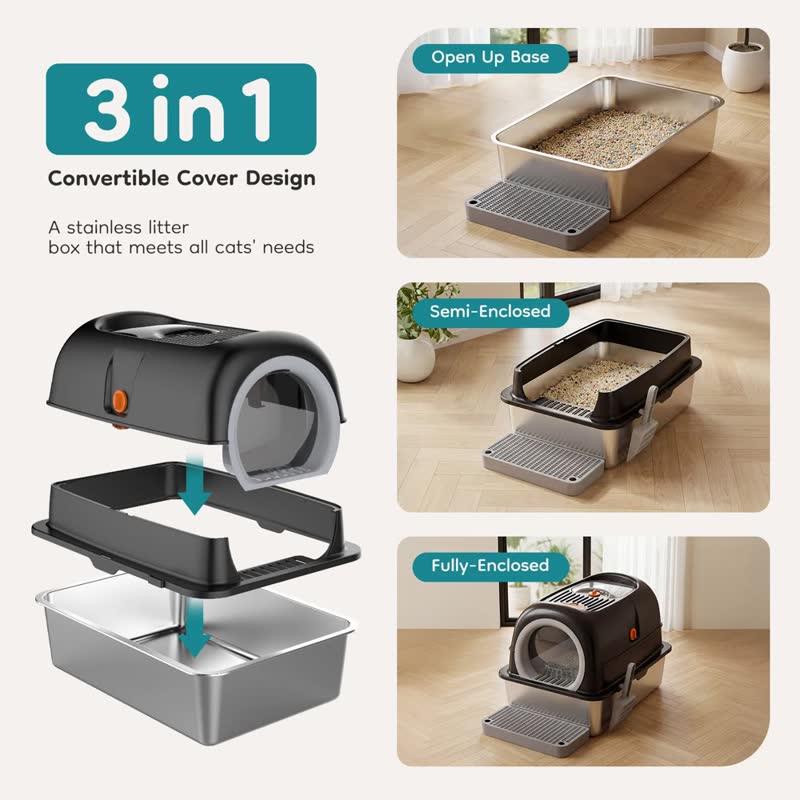 Enclosed stainless litter box
