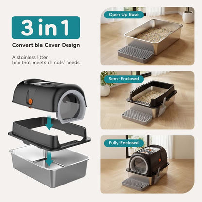 Enclosed stainless litter box