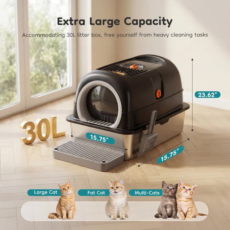 Enclosed stainless litter box