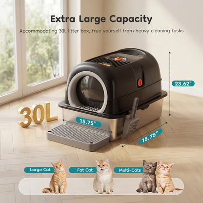 Enclosed stainless litter box