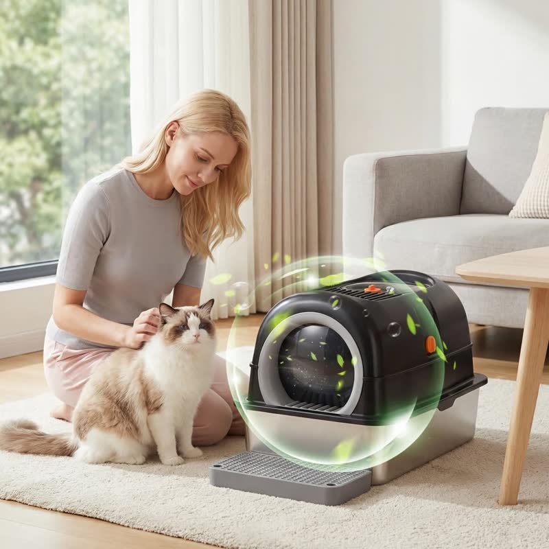 Enclosed stainless litter box
