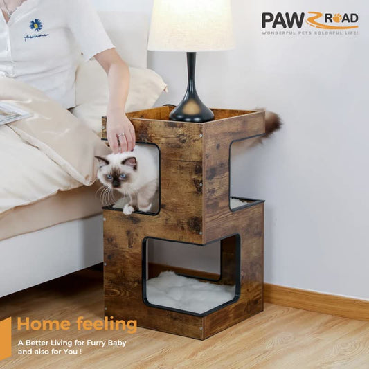 Wood cat condo side table