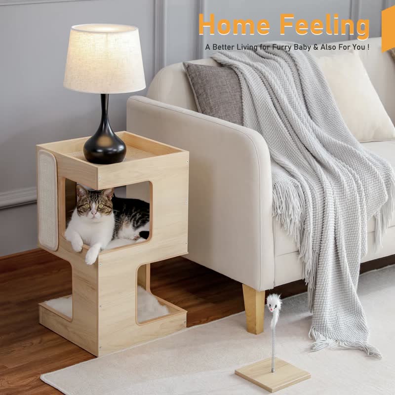 Wood cat condo side table