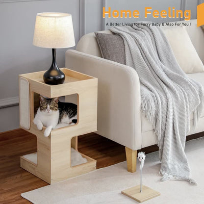 Wood cat condo side table