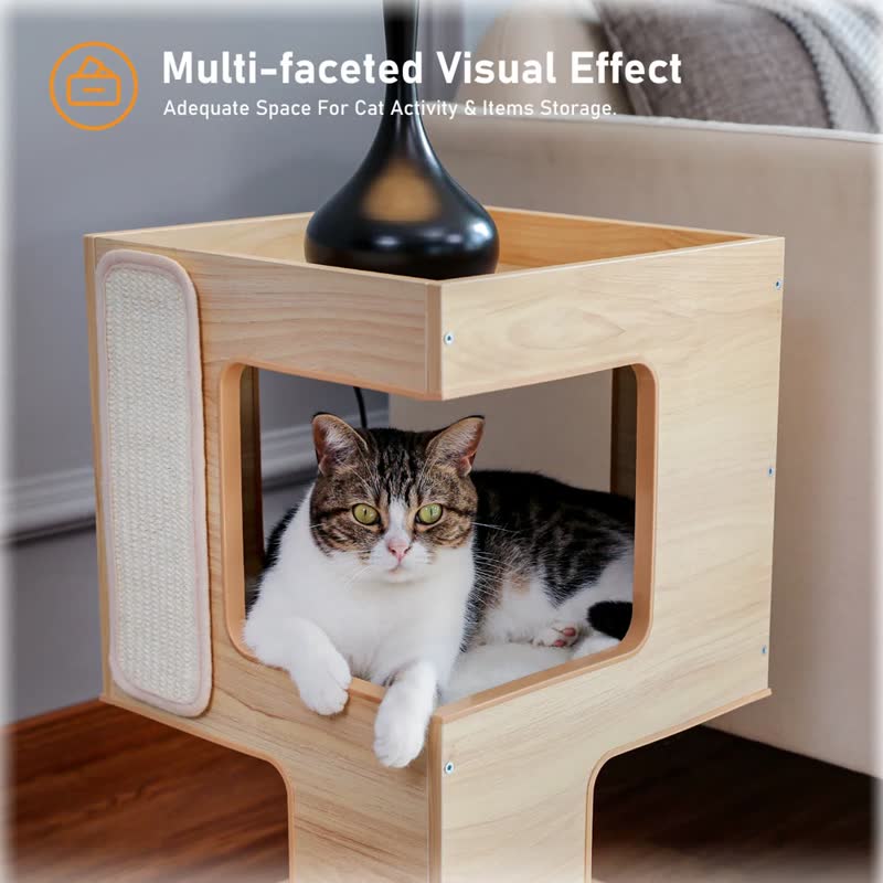 Wood cat condo side table
