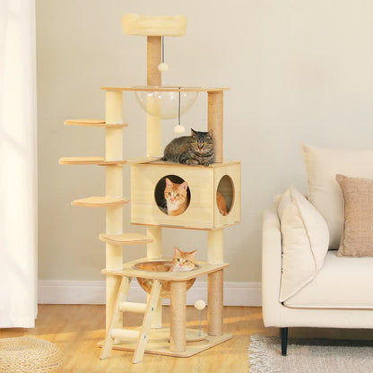 Solid wood cat tree