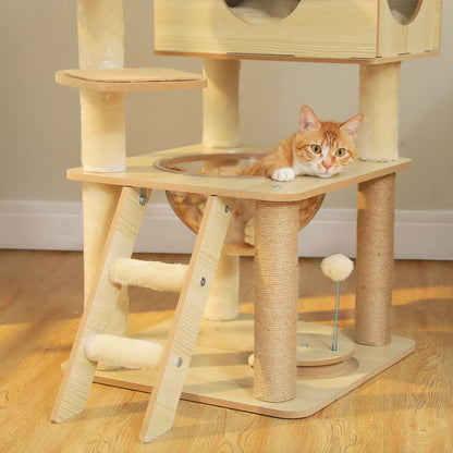 Solid wood cat tree